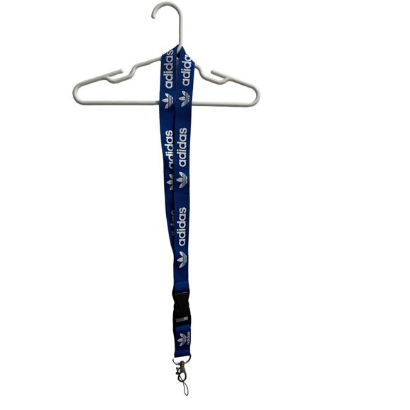 Adidas Lanyards Blue White Detachable Keychain Clip ID Holder Strap - Picture 1 of 2